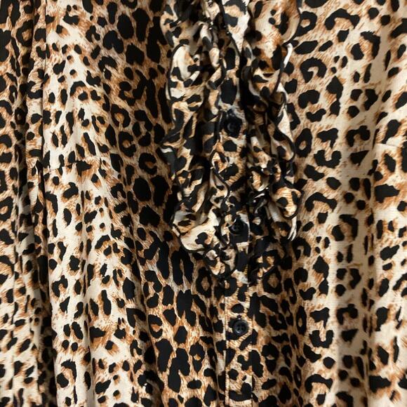 Twenty One Leopard Print Top Ruffle Size S Accent Tie Neck Elastic Waist Spring - Picture 14 of 15